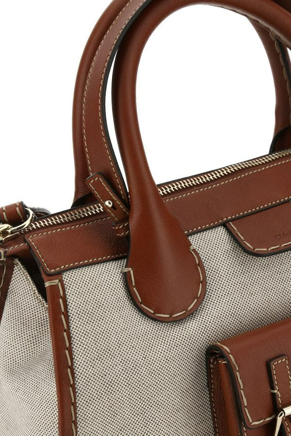 Two-tone leather and fabric medium Edith handbag