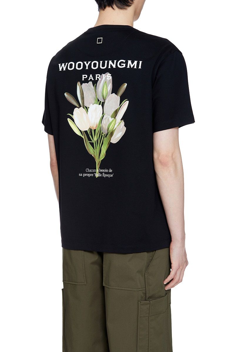 Wooyoungmi Flower Print Back Logo T-Shirt Black