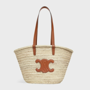MEDIUM TRIOMPHE CELINE CLASSIC PANIER IN PALM LEAVES AND CALFSKIN