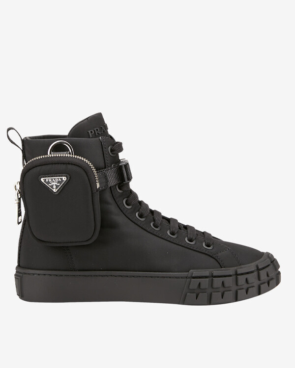 Prada Women's Wheeled Gabardine High Top Black Sneakers