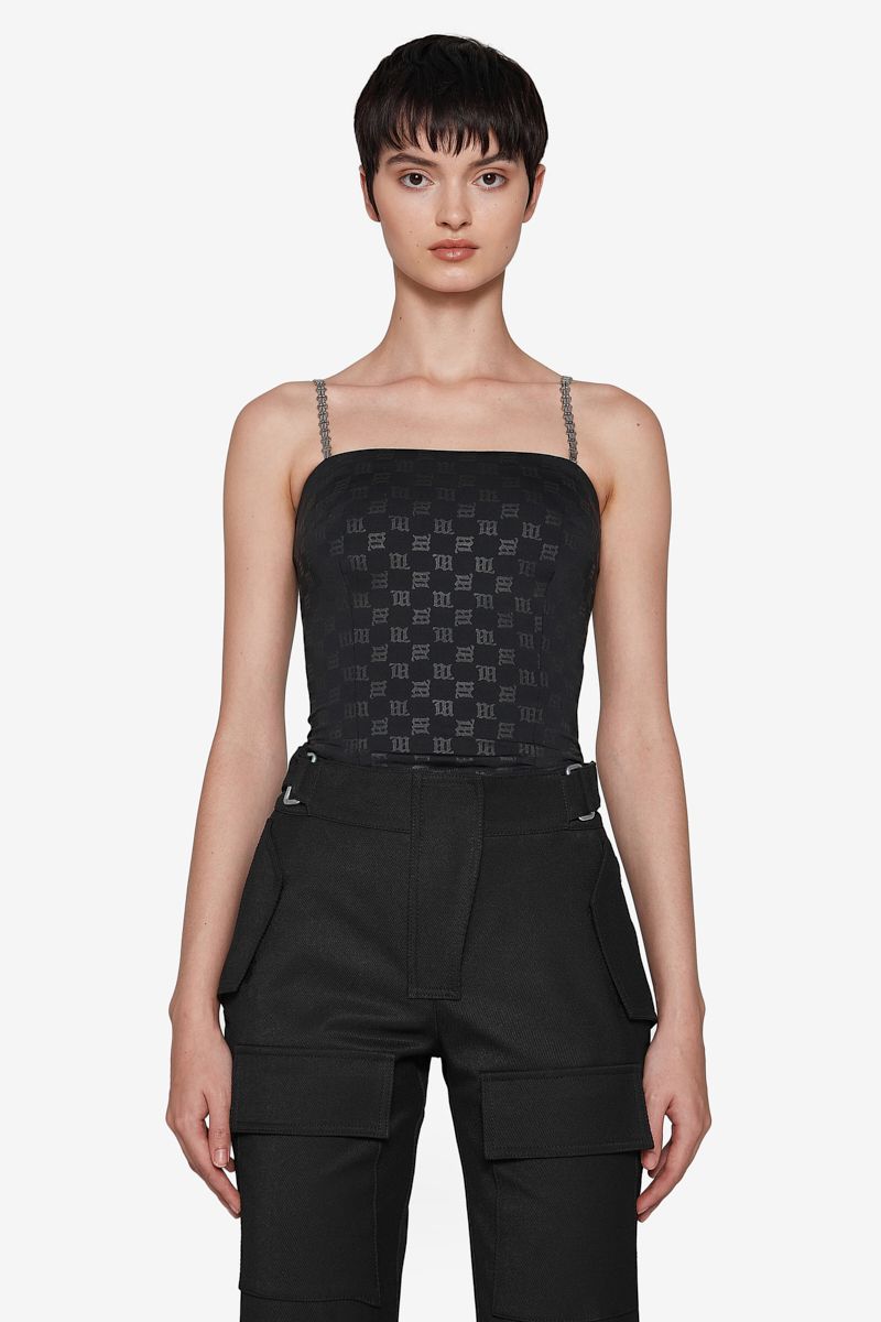 Black Monogram Spaghetti Top