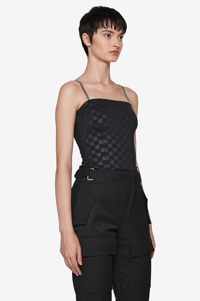Black Monogram Spaghetti Top