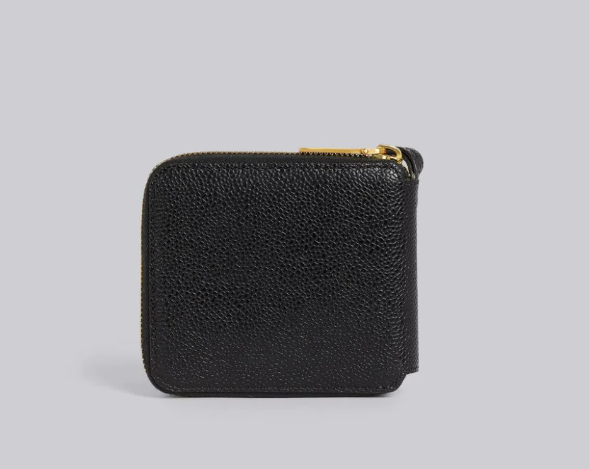 PEBBLE GRAIN LEATHER DEBOSSED 4-BAR COMPACT ZIP WALLET WITH STRAP