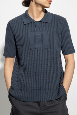 FENDI NAVY BLUE POLO SHIRT WITH LOGO