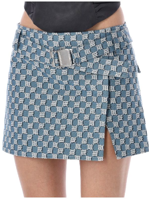 Belted Slit Monogram Denim Skirt