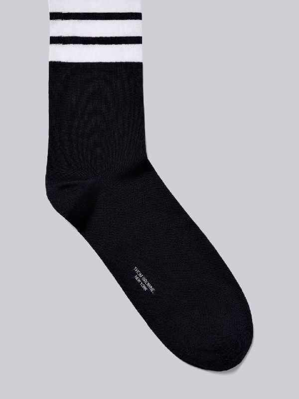 4 Bar Stripe Lightweight Mid Calf Socks - Black