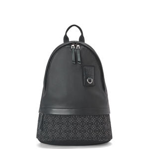Black Round Slim Backpack in calfskin and Anagram jacquard