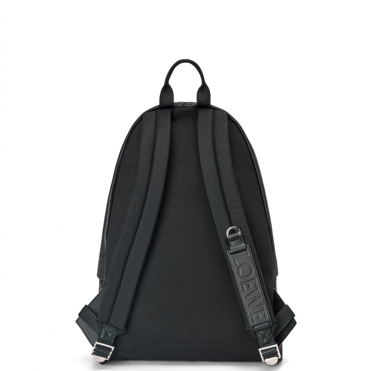 Black Round Slim Backpack in calfskin and Anagram jacquard