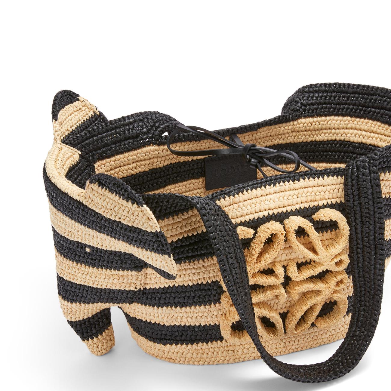 Small Elephant Basket bag in striped raffia and calfskin