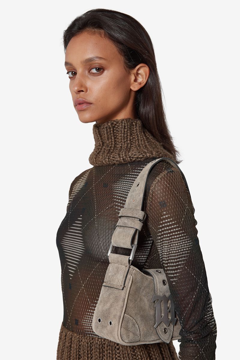 Cracked Leather Small Shoulder Bag