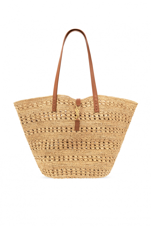 PANIER MEDIUM BAG IN CROCHET RAFFIA AND SMOOTH LEATHER NATUREL