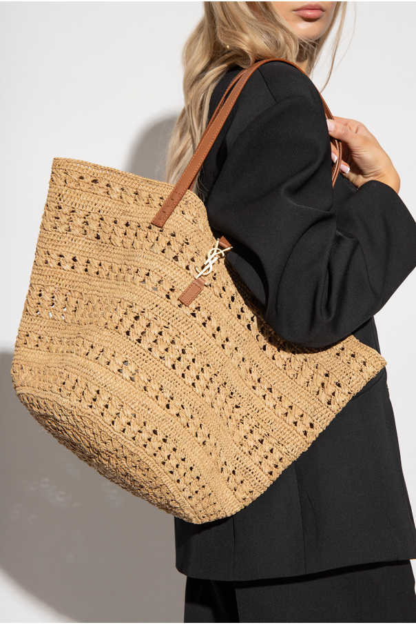 PANIER MEDIUM BAG IN CROCHET RAFFIA AND SMOOTH LEATHER NATUREL