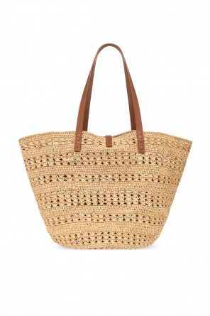 PANIER MEDIUM BAG IN CROCHET RAFFIA AND SMOOTH LEATHER NATUREL