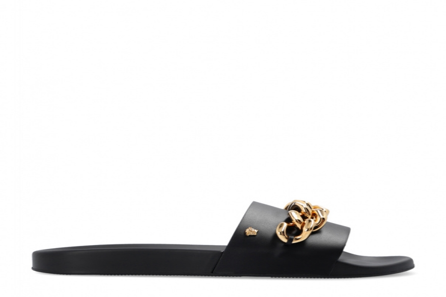 VERSACE BLACK ‘MEDUSA CHAIN’ SLIDES