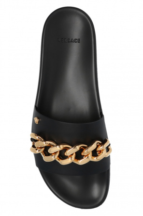 VERSACE BLACK ‘MEDUSA CHAIN’ SLIDES