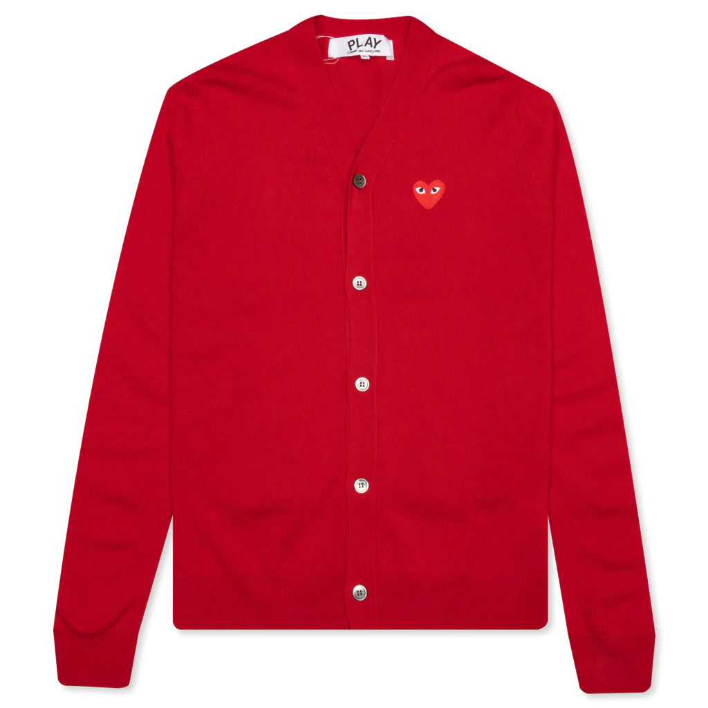 COMME DES GARCONS PLAY KNIT CARDIGAN RED HEART - RED