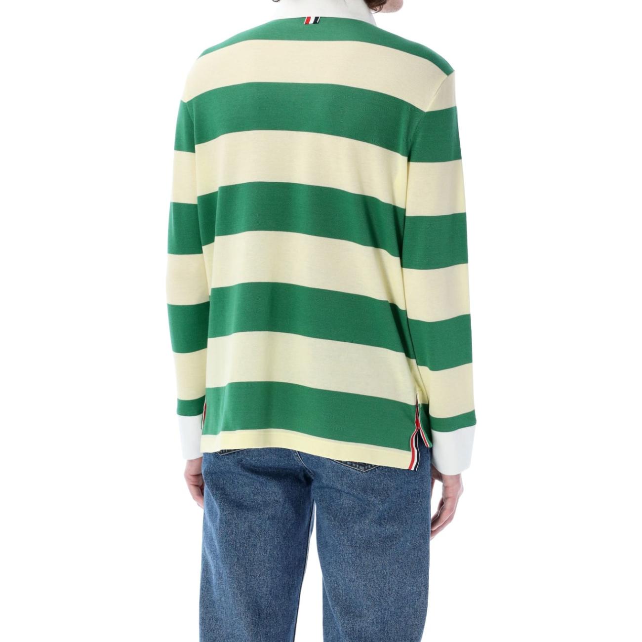 Long Sleeve Pocket Polo In Rugby Stripe Pique