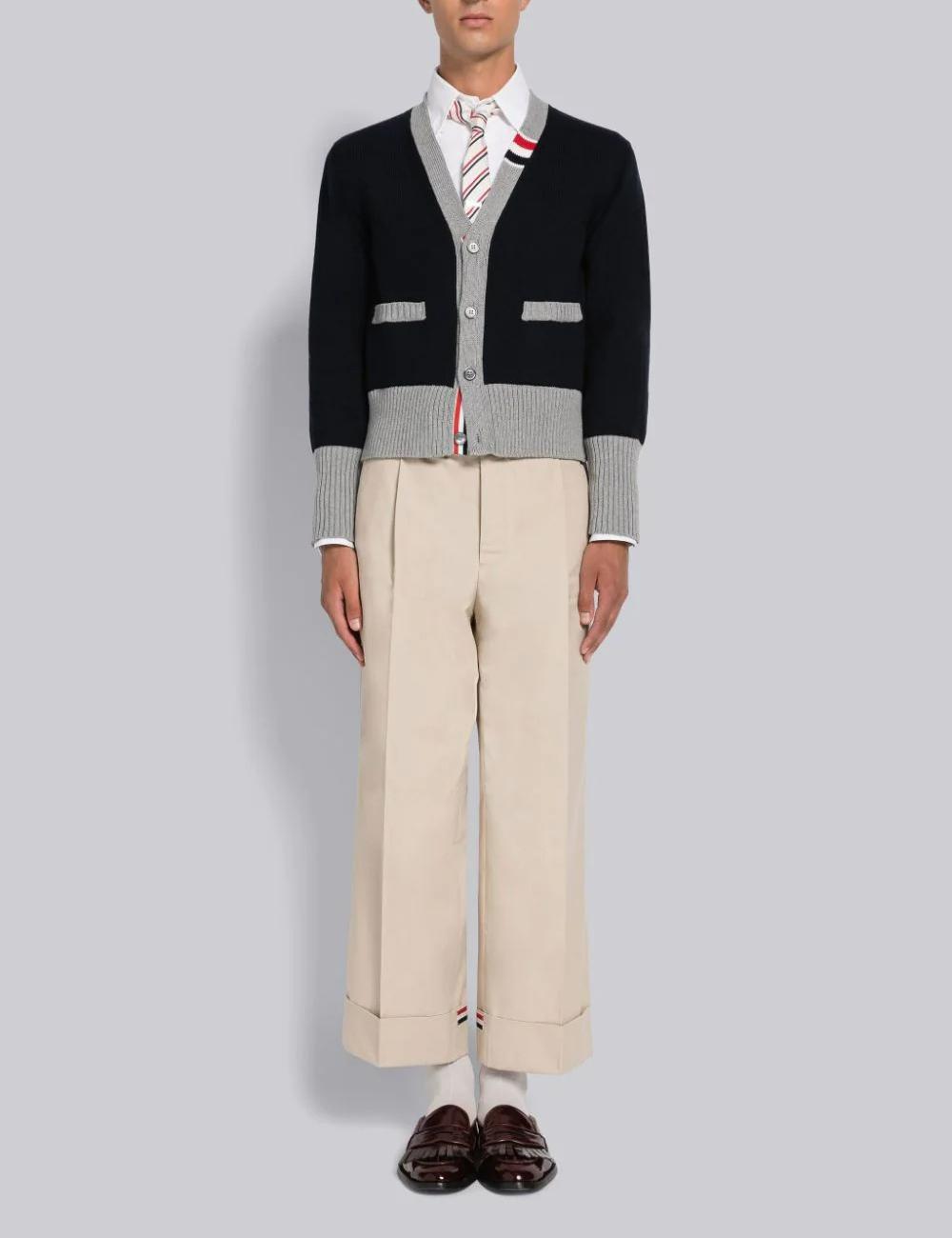COTTON JERSEY STRIPE V-NECK CARDIGAN