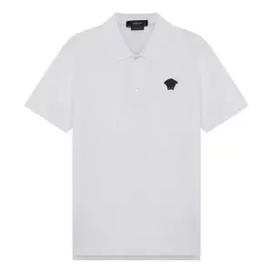 Medusa Embroidered Solid Color Short Sleeve Polo Shirt White