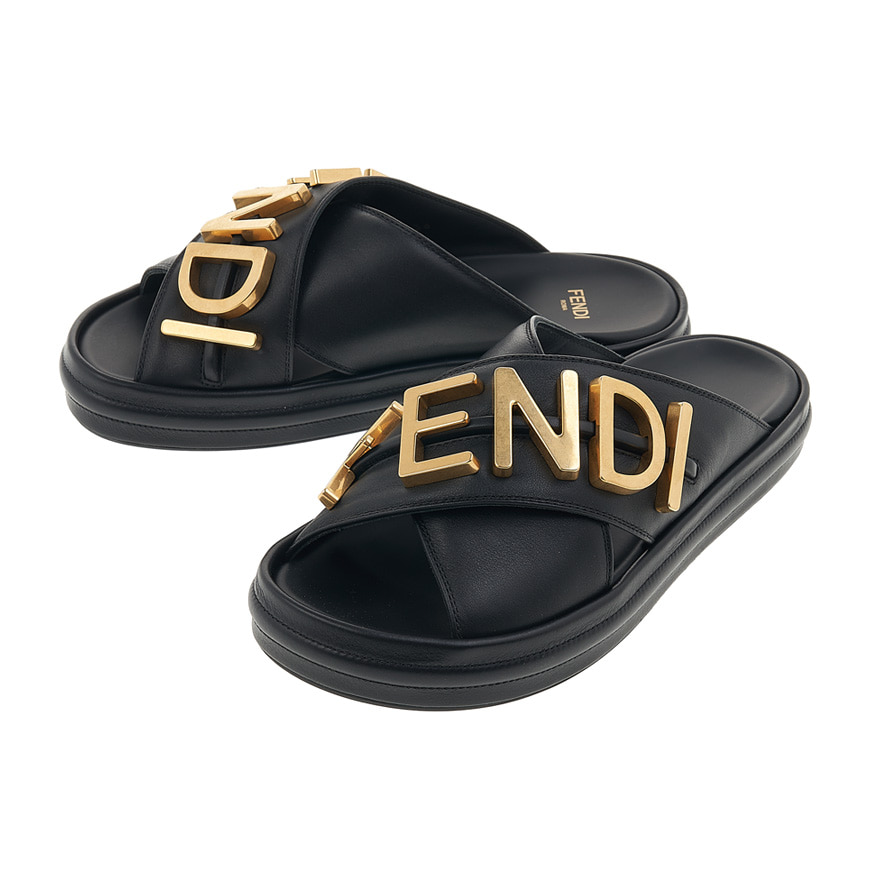 Fendigraphy Black leather slides