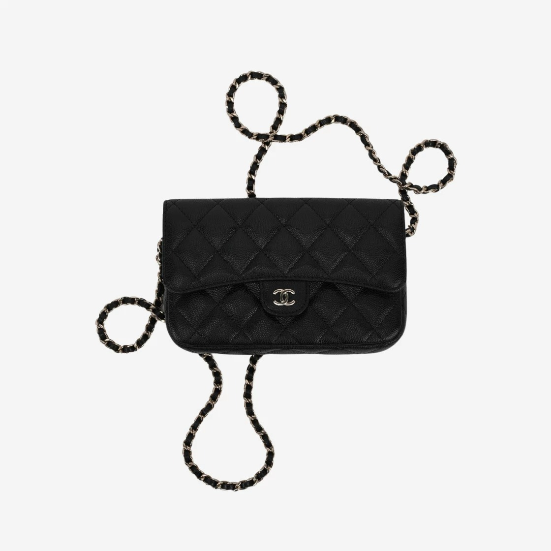 Chanel Flap Phone Holder with Classic Chain Grained Calfskin & Gold Black