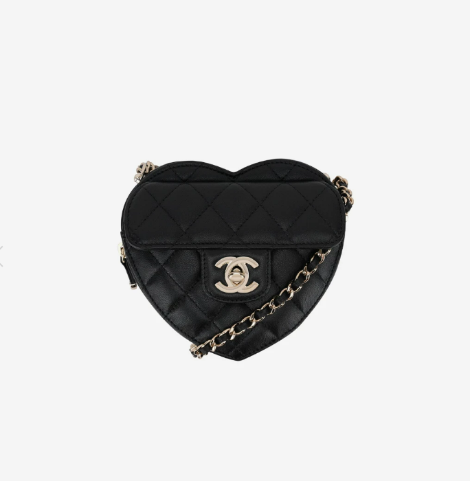 Chanel Heart Clutch with Chain Lambskin & Gold Black