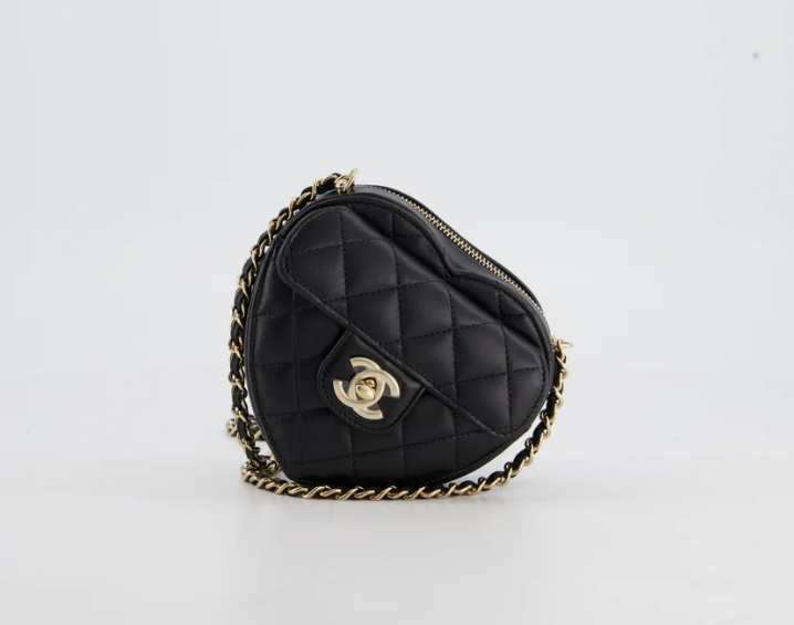 Chanel Heart Clutch with Chain Lambskin & Gold Black