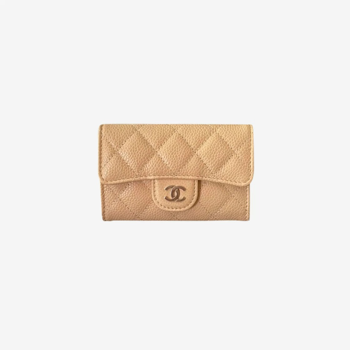 Chanel Classic Card Holder Grained Calfskin & Silver Beige