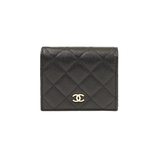 Chanel Small Flap Wallet Grained Calfskin & Gold Black