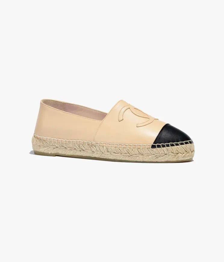 Chanel Espadrilles Lambskin Beige Black