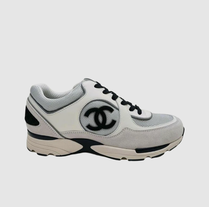 Chanel Sneakers Mesh Suede Calfskin & White Silver Light Gray