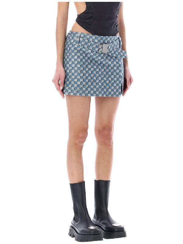 MISBHV Belted Slit Monogram Denim Skirt