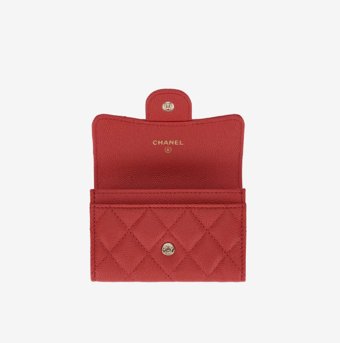 Chanel Classic Card Holder Grained Calfskin & Gold Red