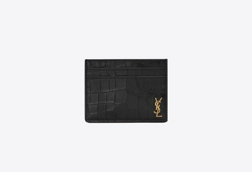 TINY CASSANDRE CARD CASE IN CROCODILE-EMBOSSED MATTE LEATHER