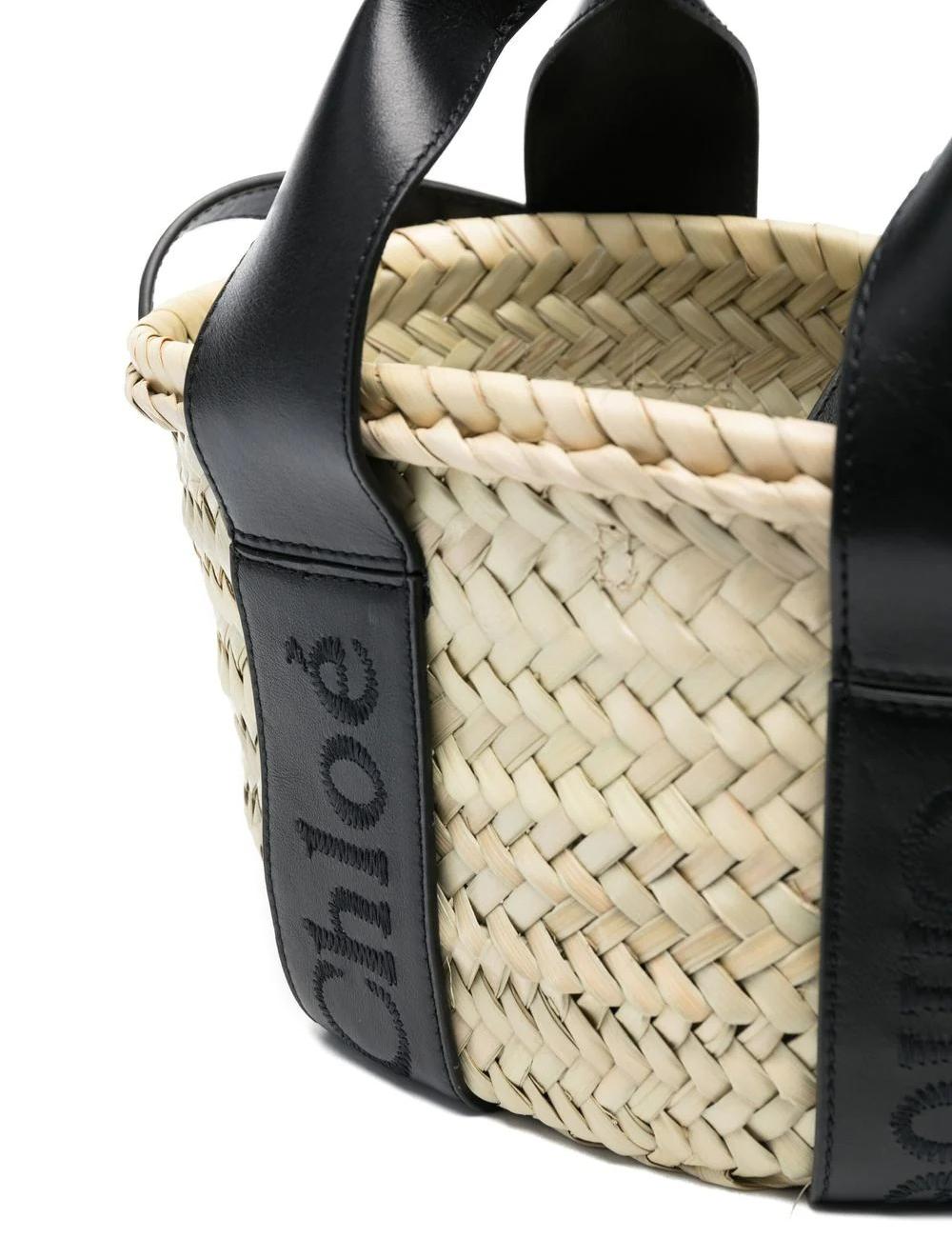 Chloé logo-print raffia tote bag