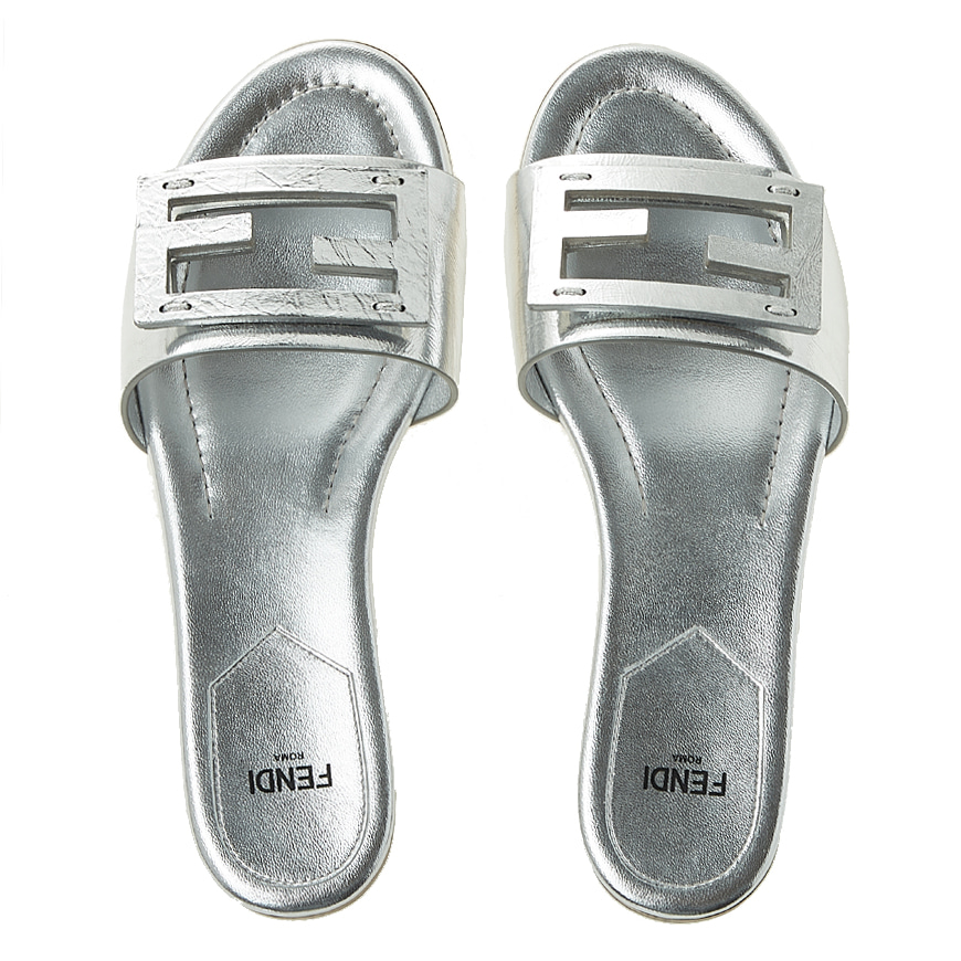 Baguette Silver nappa leather slides