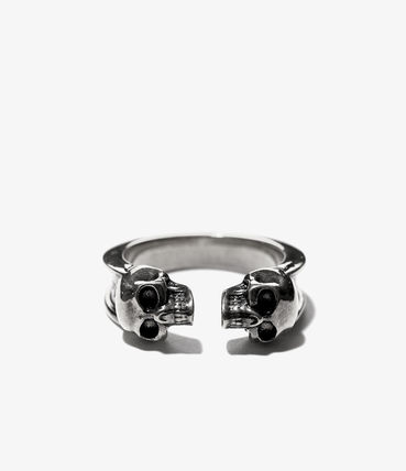 ALEXANDER MCQUEEN SILVER SKULLS MOTIF RING