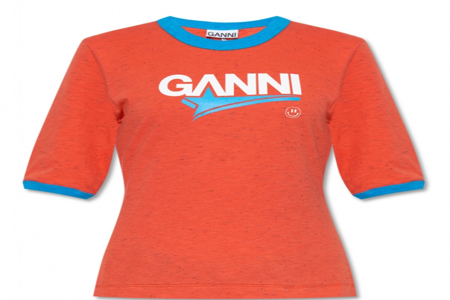GANNI RED T-SHIRT WITH LOGO