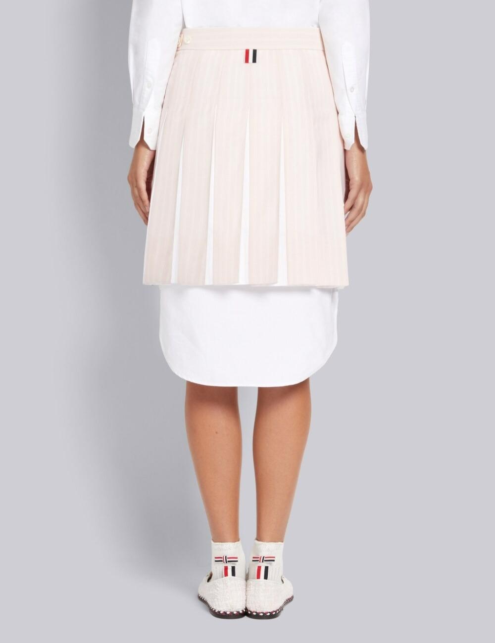 LIGHT PINK HAIRLINE STRIPE TWIST YARN SUITING OXFORD PLEAT DROPPED BACK PLEATED MINI SKIRT