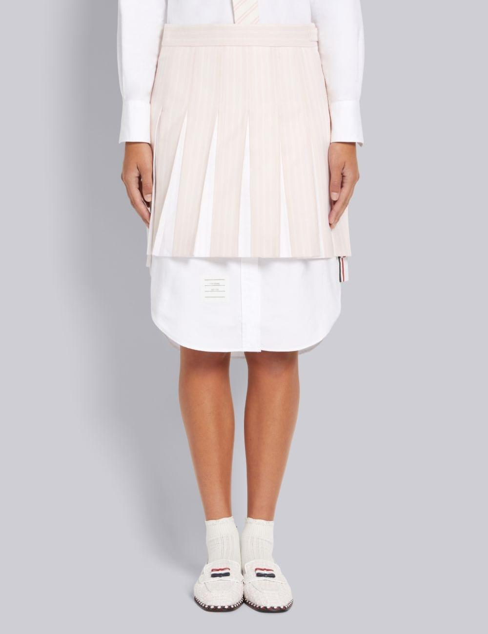 LIGHT PINK HAIRLINE STRIPE TWIST YARN SUITING OXFORD PLEAT DROPPED BACK PLEATED MINI SKIRT