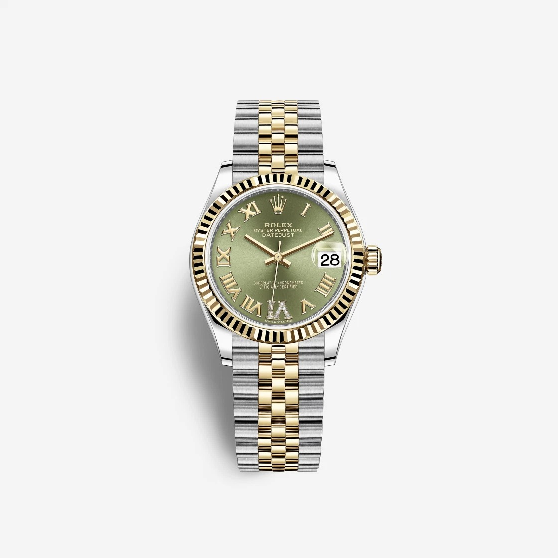 Rolex Datejust 31 Olive Green Roman Diamond-Set 278273 (Fluted/Jubilee)