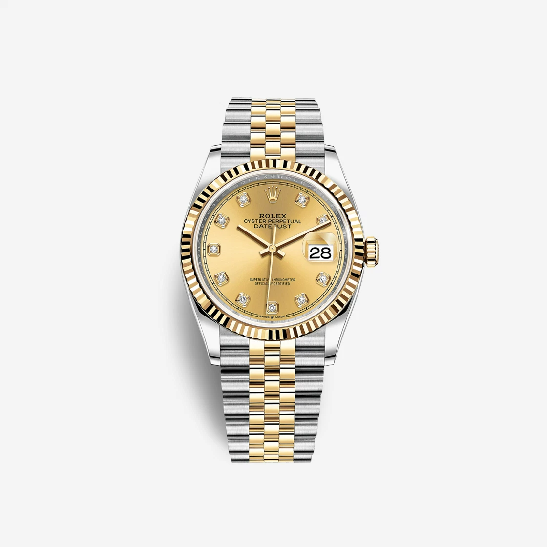 Rolex Datejust 36 Champagne Diamond-Set 126233 (Fluted/Jubilee)