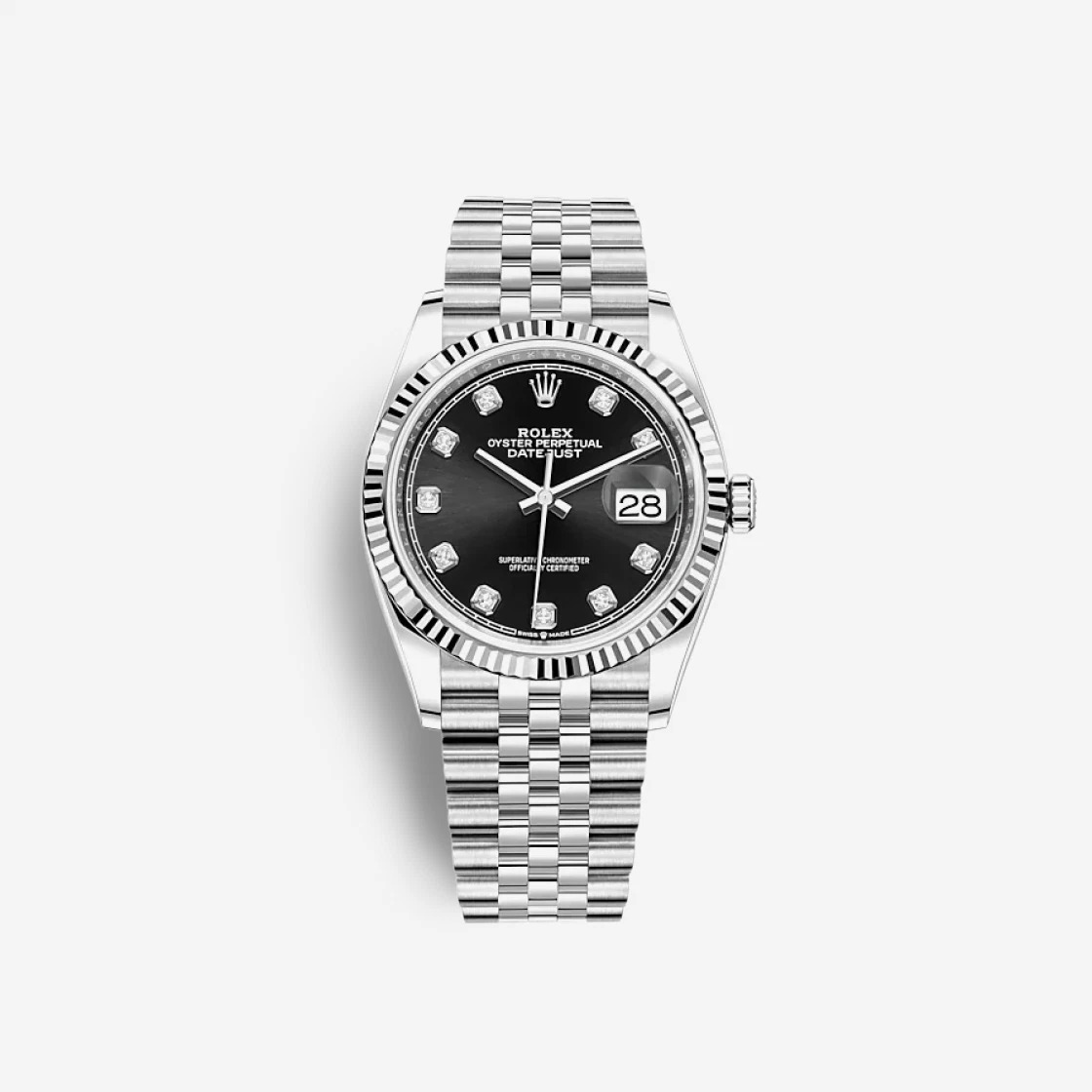 Rolex Datejust 36 Bright Black Diamond-Set 126234 (Fluted/Jubilee)