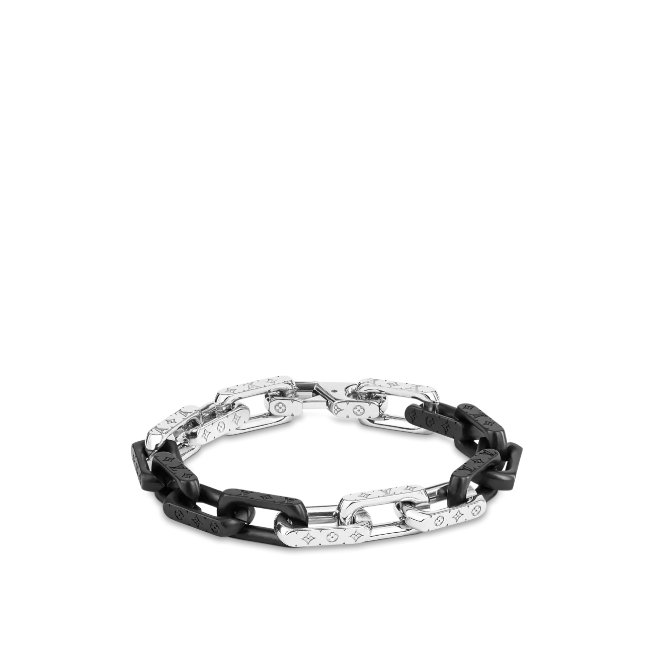 Louis Vuitton Monogram Chain Bracelet Silver Black