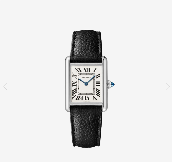 Cartier Tank Must Watch Large Quartz Steel Calfskin Black