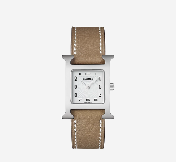 Hermes Heure H Watch Small Etoupe Swift Strap & Steel