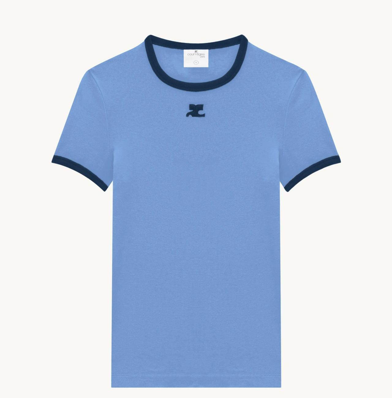 Courreges Reedition Bumpy Contrast T-Shirt Sky Ocean Blue