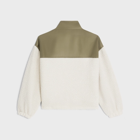 CELINE HALF-ZIP PULLOVER IN CASHMERE SHEARLING GREGE/KHAKI