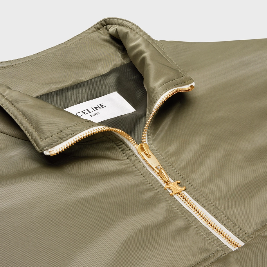 CELINE HALF-ZIP PULLOVER IN CASHMERE SHEARLING GREGE/KHAKI