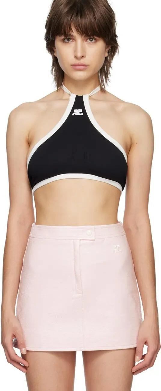 (W) Courreges Light Ribs Contrast Crop Top Black Heritage White